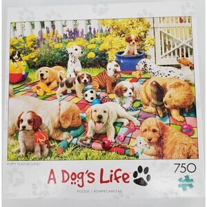 Buffalo 750 Piece Jigsaw Puzzle Puppy Playground A Dog's Life #17330 Pre-Owned